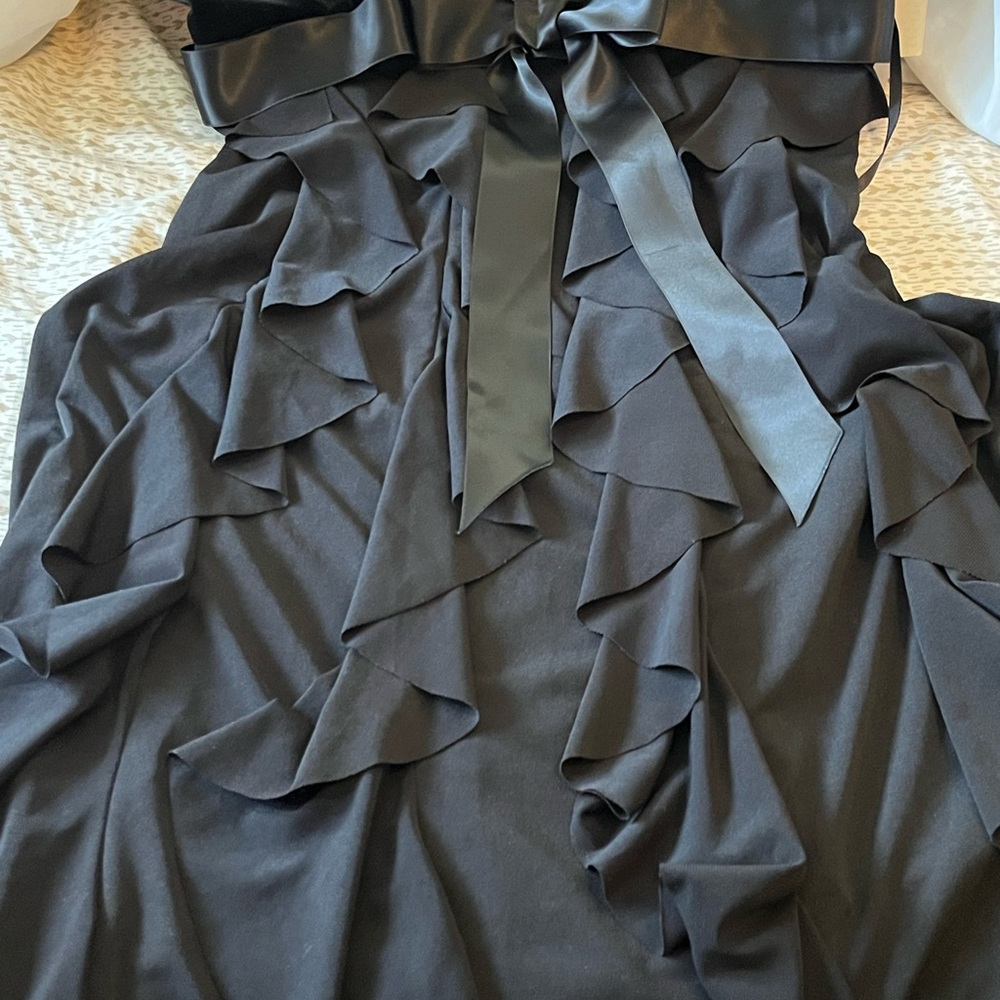 Formal Black Dress Gown Pageant Bow Ruffle Velvet Satin NWT Pageant Party - Picture 4 of 11